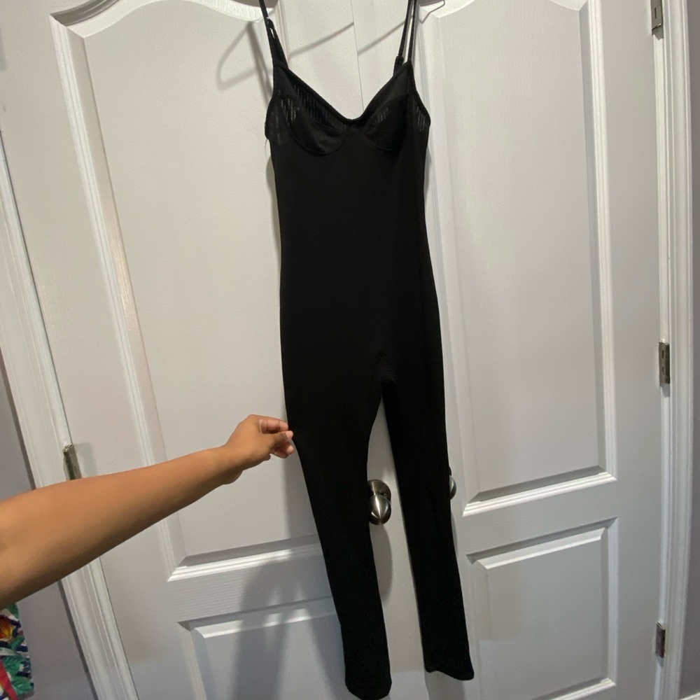 Spaghetti strap ribbed jumpsuit